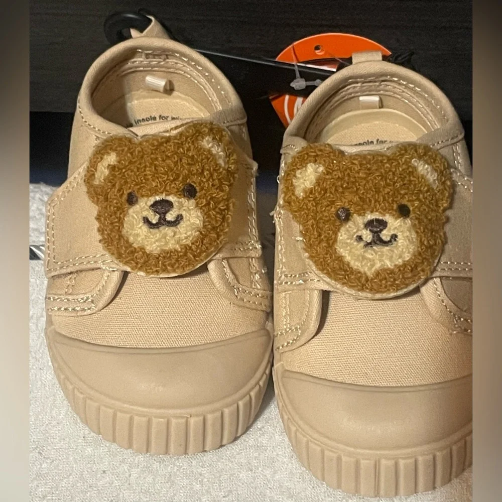 NWT Wonder Nation‎ Teddy Bear Sneakers Infant Boys Size 5 Hook&Loop Canvas Shoes